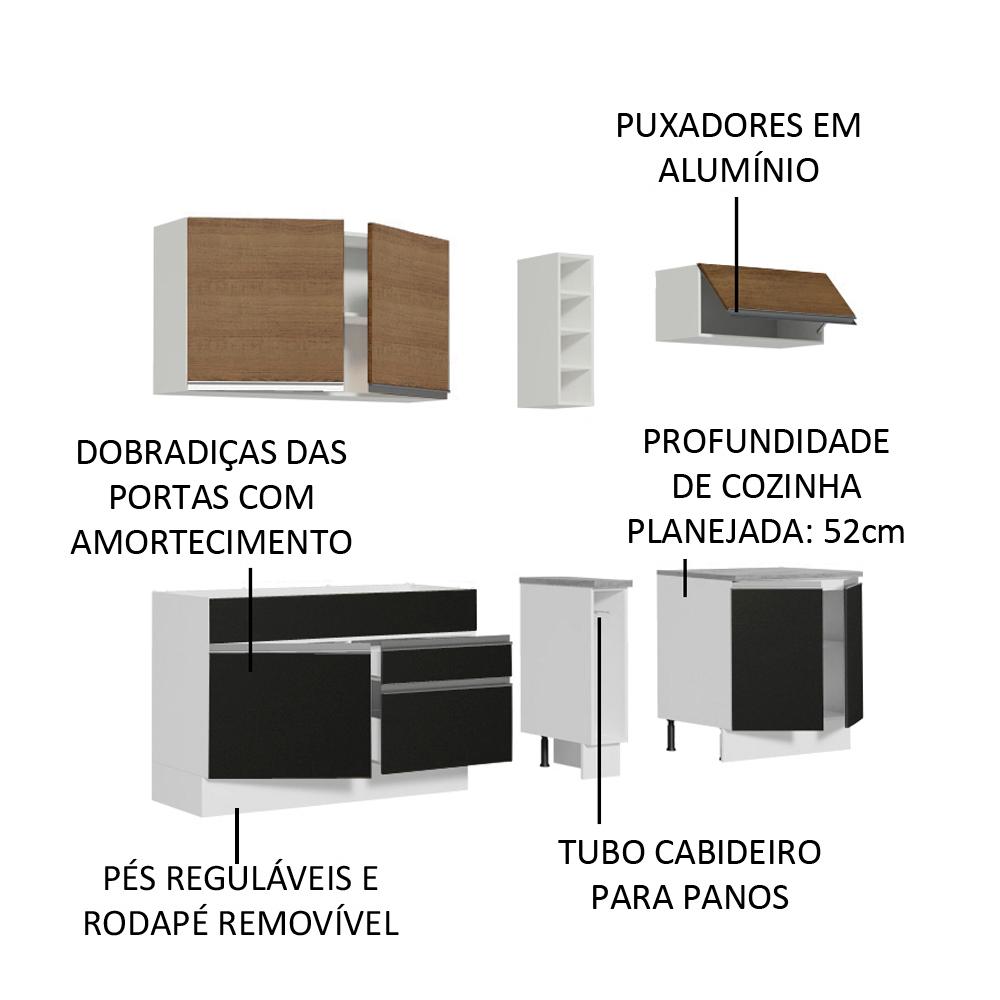 Cozinha Completa Madesa Parma com Armário e Balcão (Sem tampo e Pia) - Branco/Rustic/Preto
