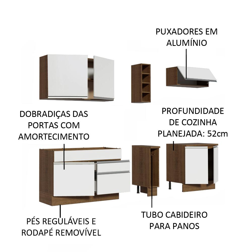 Cozinha Completa Madesa Parma com Armário e Balcão (Sem tampo e Pia) - Rustic/Branco