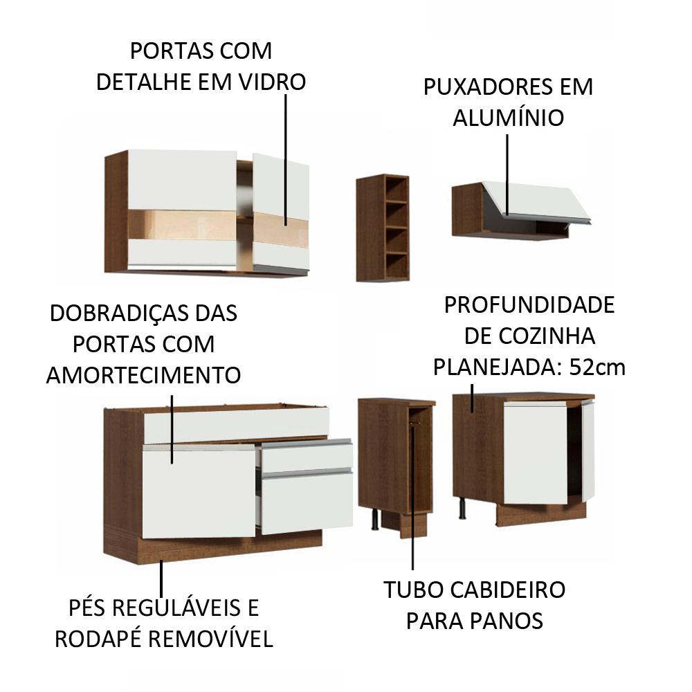 Cozinha Completa Madesa Parma com Armário e Balcão (Sem tampo e Pia) - Rustic/Branco