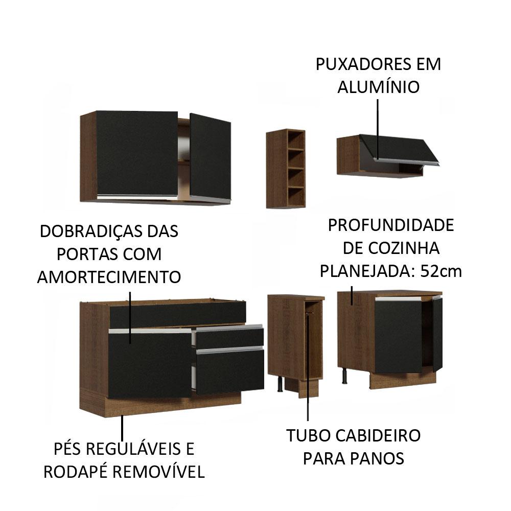 Cozinha Completa Madesa Parma com Armário e Balcão (Sem tampo e Pia) - Rustic/Preto