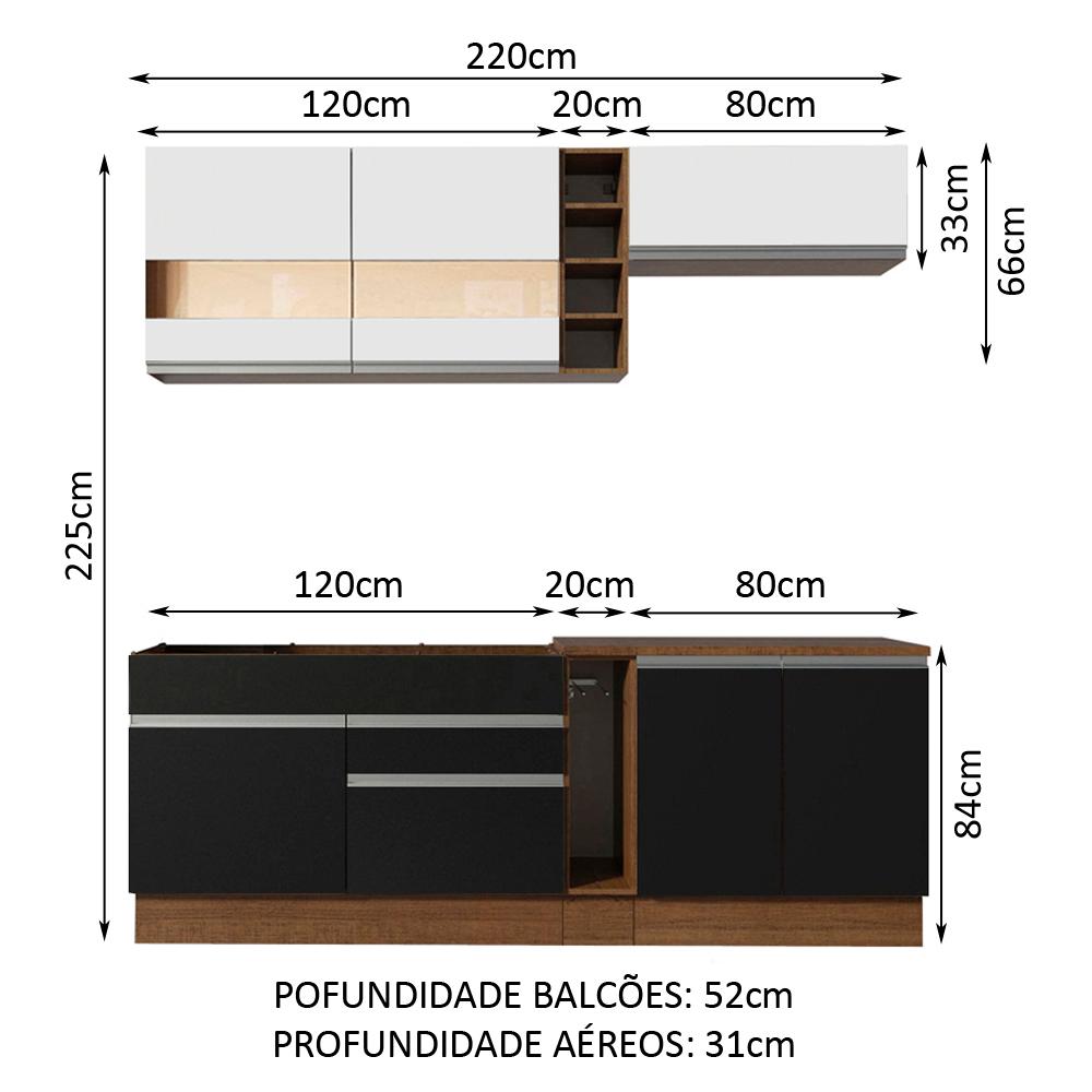 Cozinha Completa Madesa Parma com Armário e Balcão (Sem tampo e Pia) - Rustic/Preto/Branco