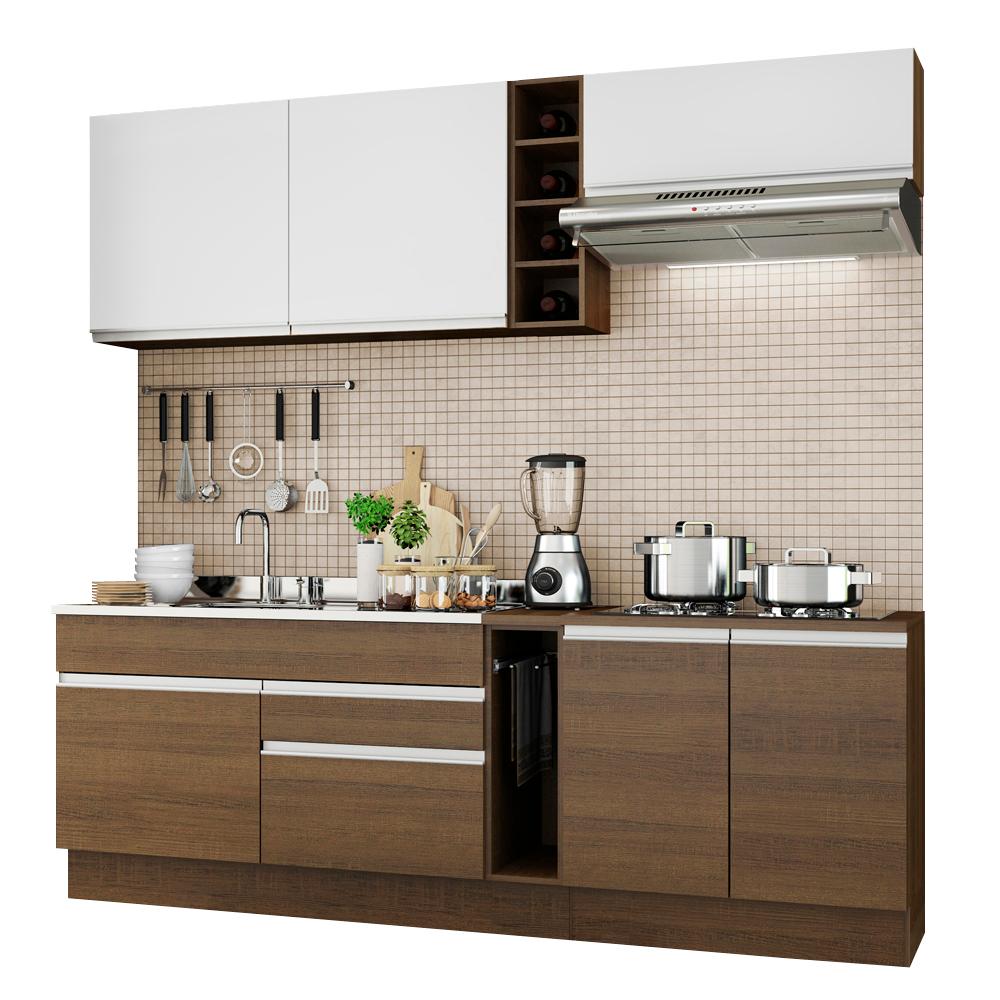 Cozinha Completa Madesa Parma com Armário e Balcão (Sem tampo e Pia) - Rustic/Rustic/Branco