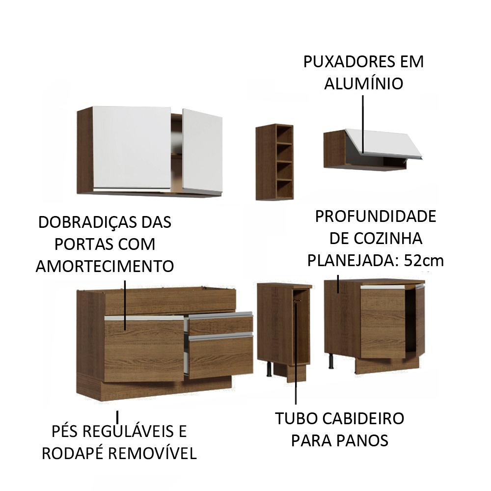 Cozinha Completa Madesa Parma com Armário e Balcão (Sem tampo e Pia) - Rustic/Rustic/Branco