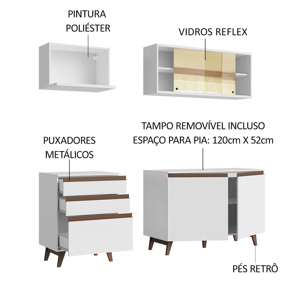 Cozinha Completa Madesa Reims 180001 com Armário e Balcão - Branco