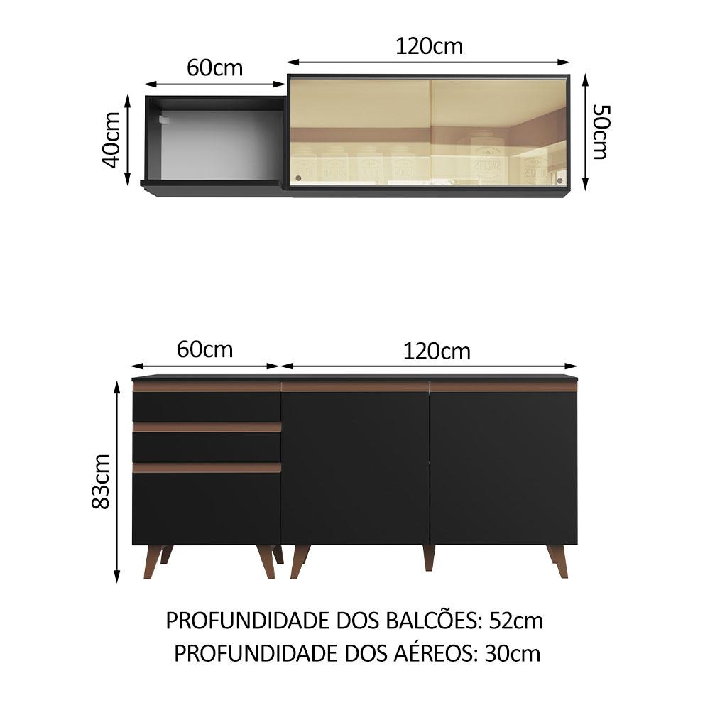 Cozinha Completa Madesa Reims 180001 com Armário e Balcão - Preto