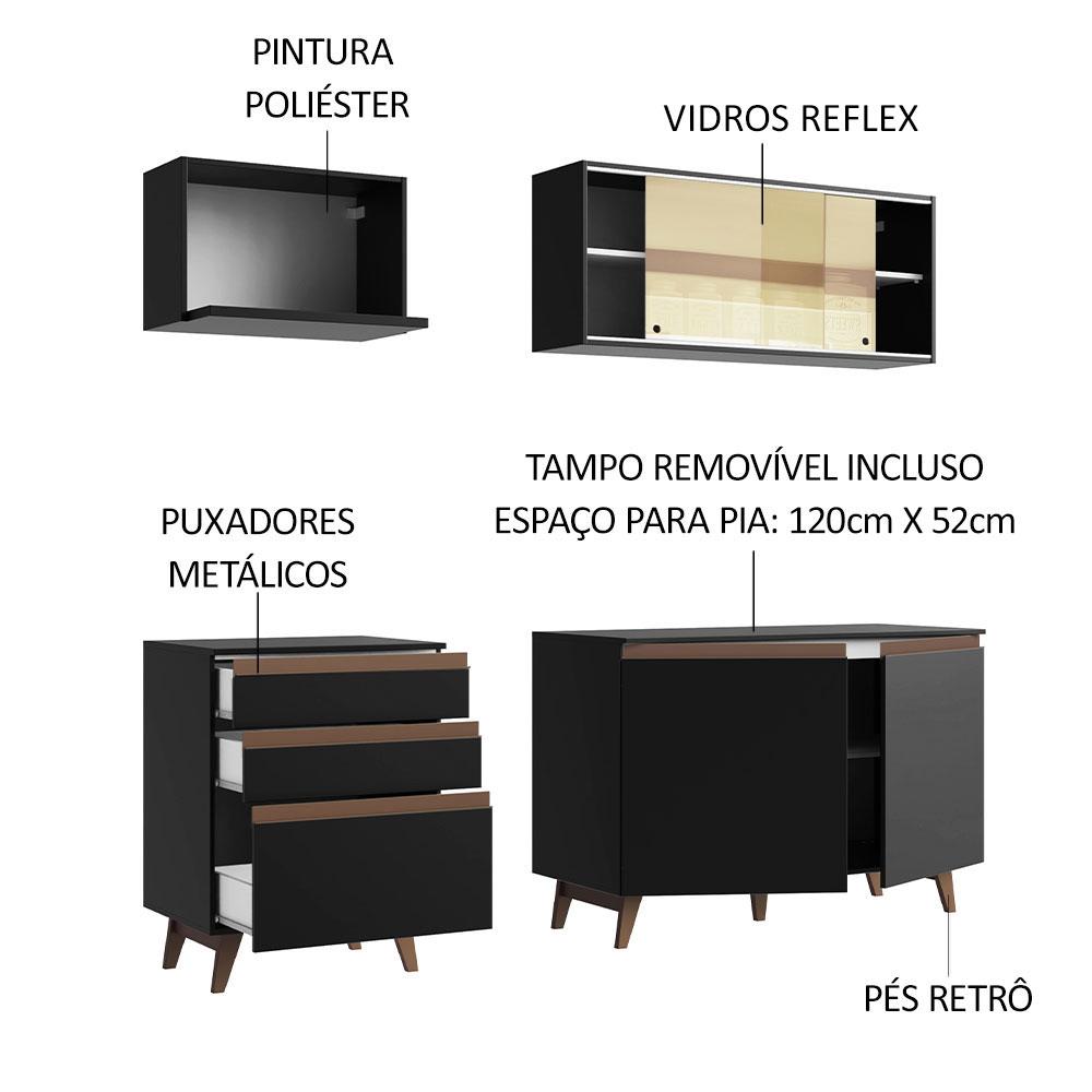Cozinha Completa Madesa Reims 180001 com Armário e Balcão - Preto