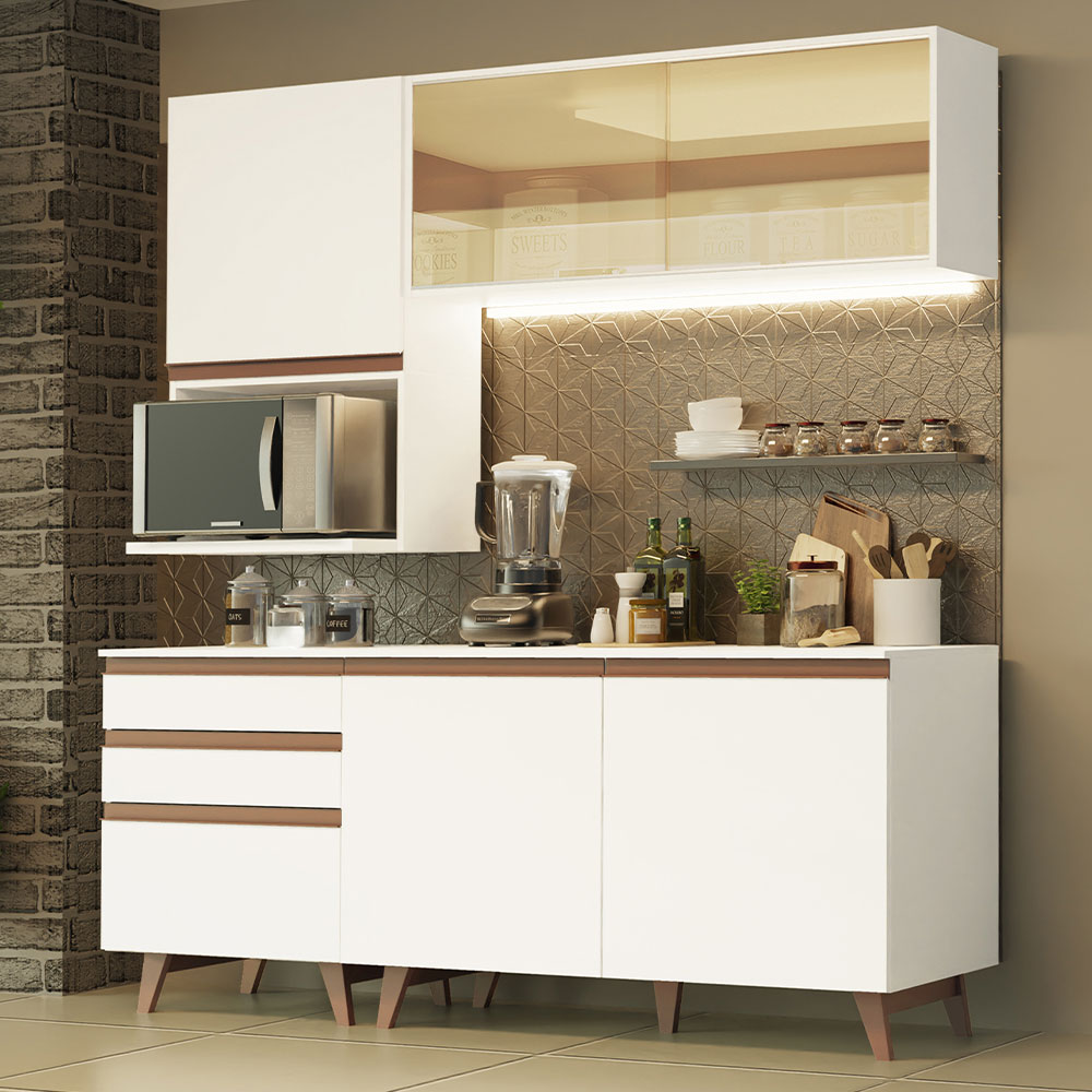 Cozinha Completa Madesa Reims 180002 com Armário e Balcão - Branco
