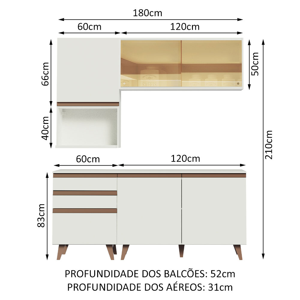 Cozinha Completa Madesa Reims 180002 com Armário e Balcão - Branco