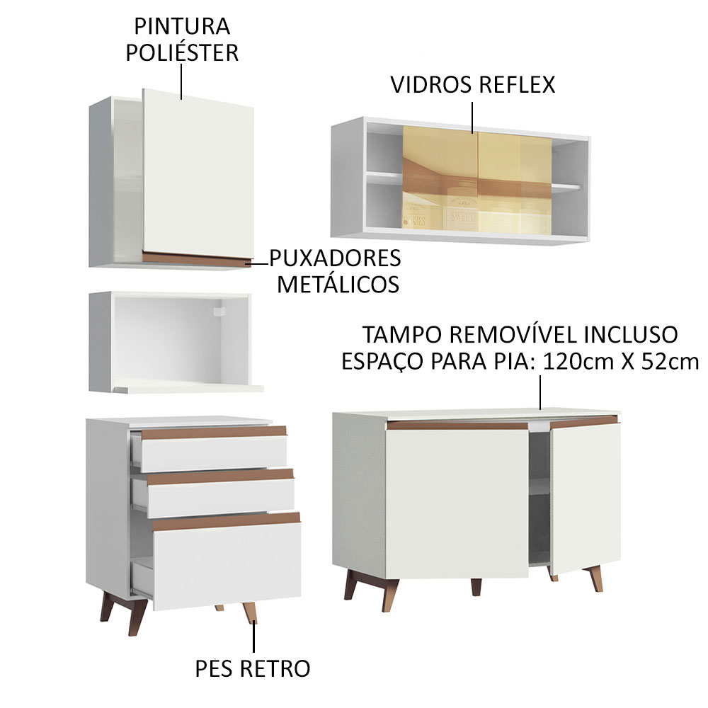 Cozinha Completa Madesa Reims 180002 com Armário e Balcão - Branco
