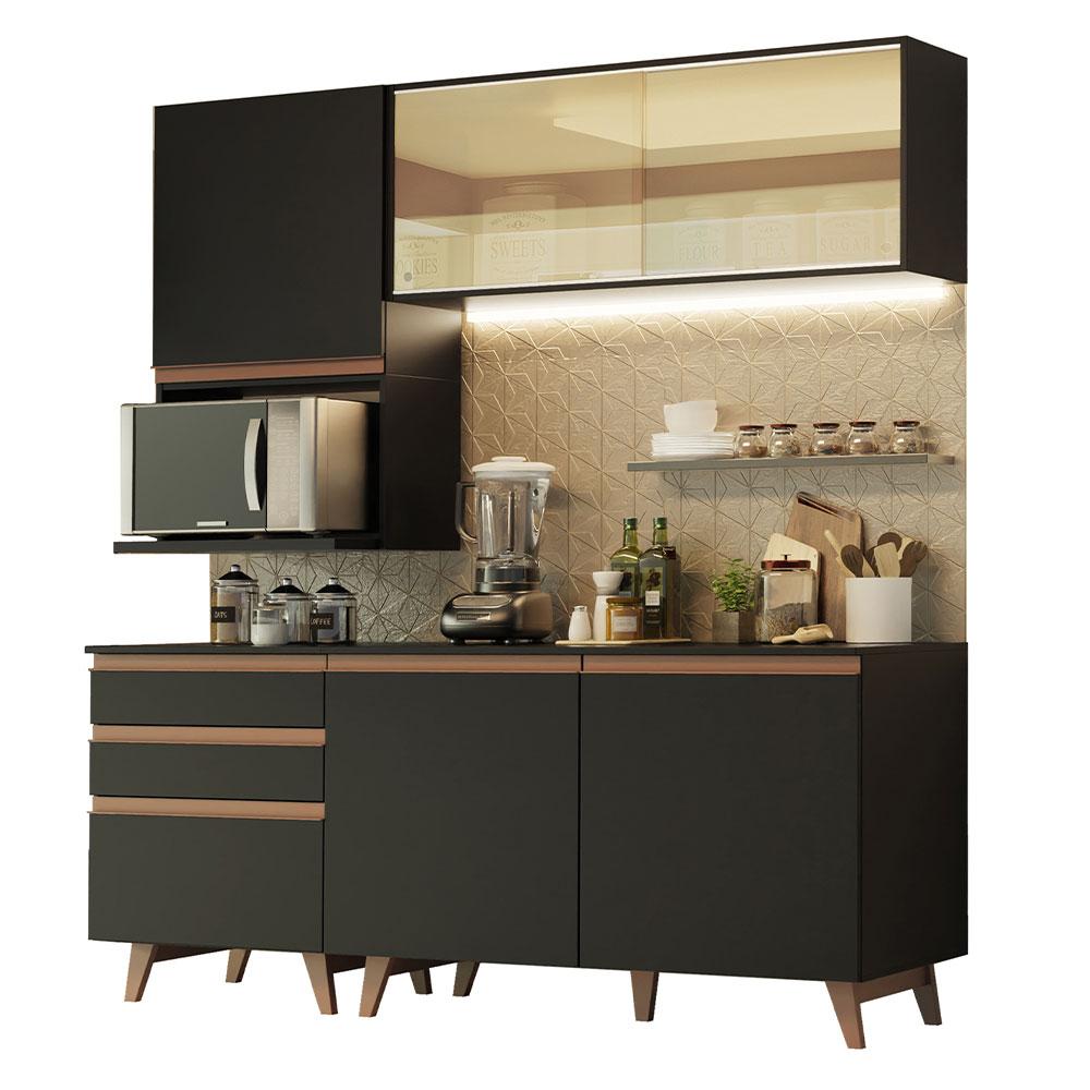 Cozinha Completa Madesa Reims 180002 com Armário e Balcão - Preto