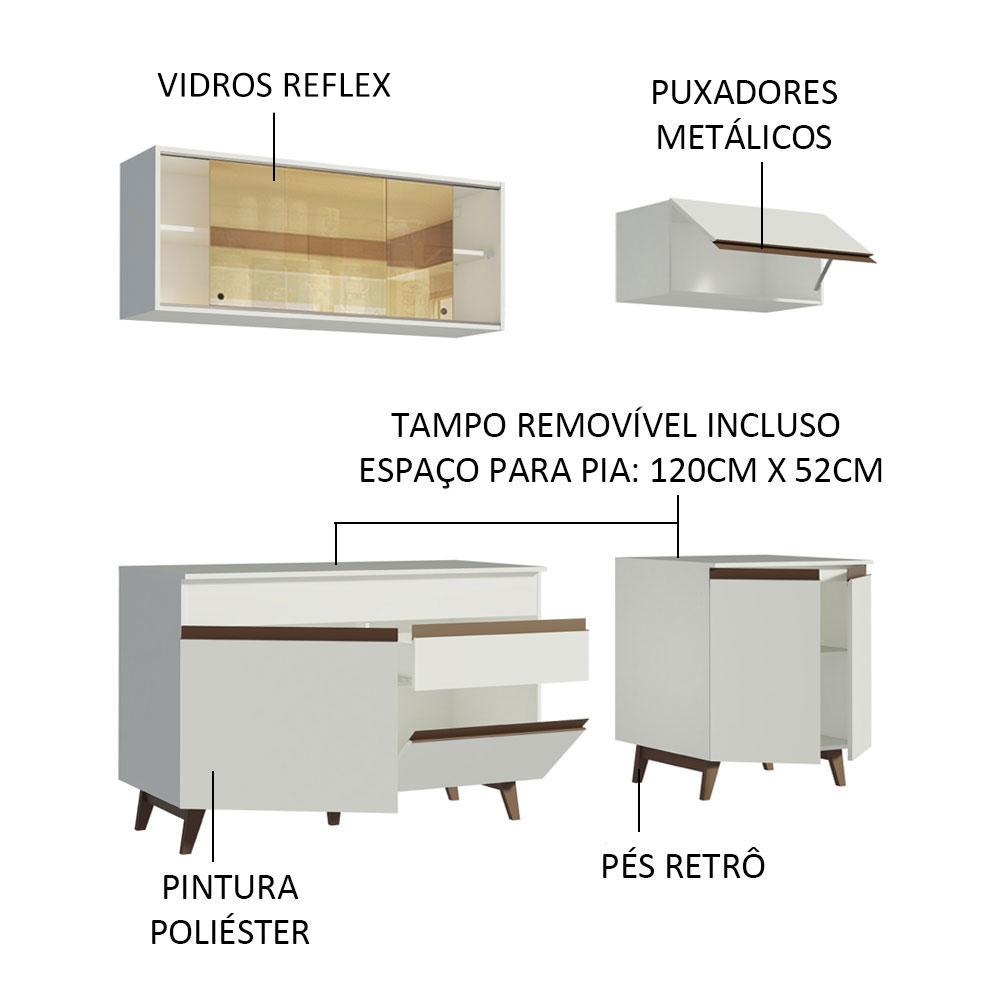 Cozinha Completa Madesa Reims 190001 com Armário e Balcão - Branco