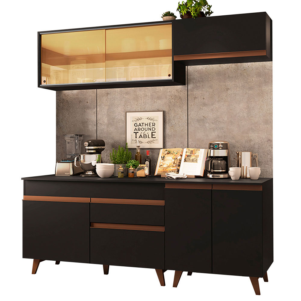 Cozinha Completa Madesa Reims 190001 com Armário e Balcão - Preto