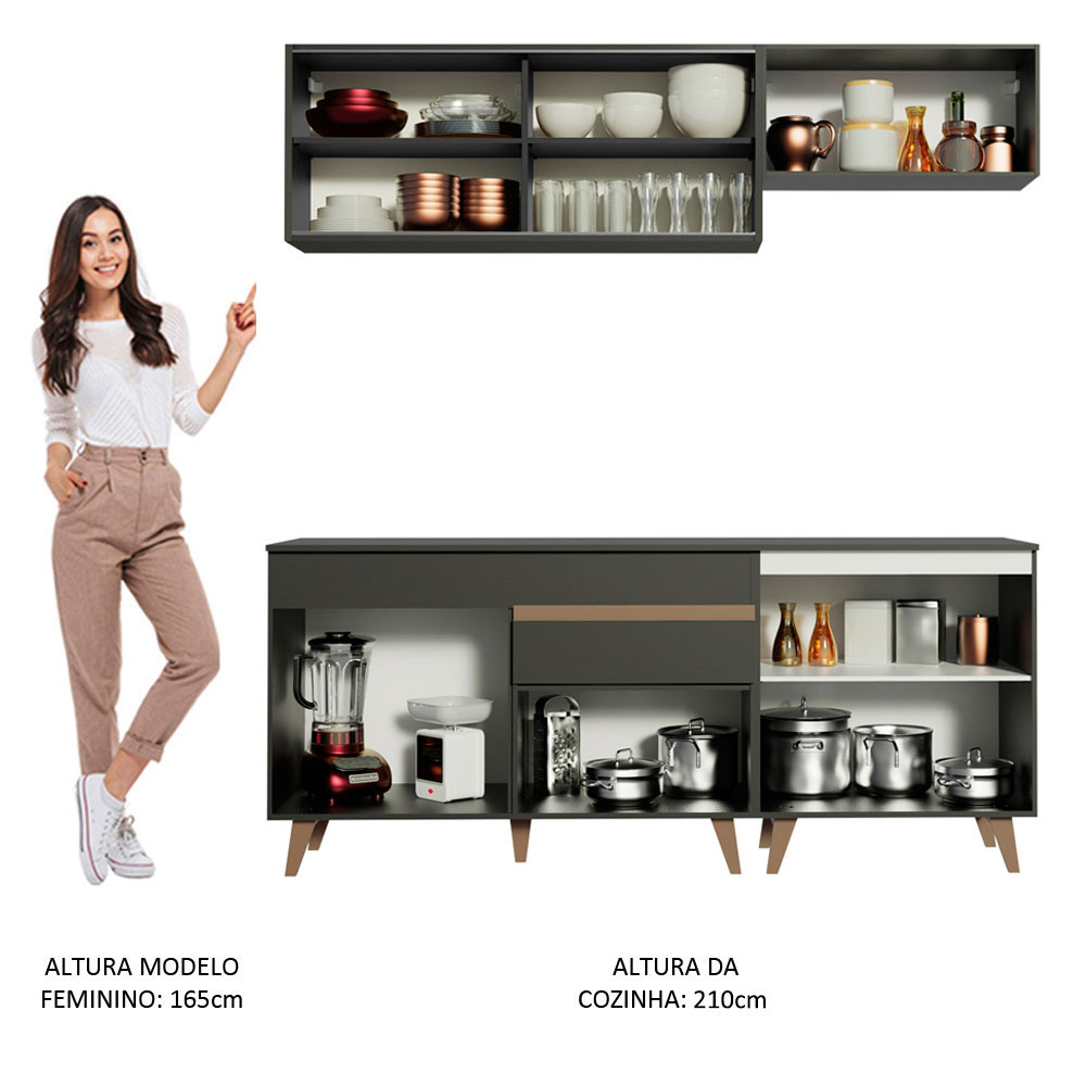 Cozinha Completa Madesa Reims 190001 com Armário e Balcão - Preto