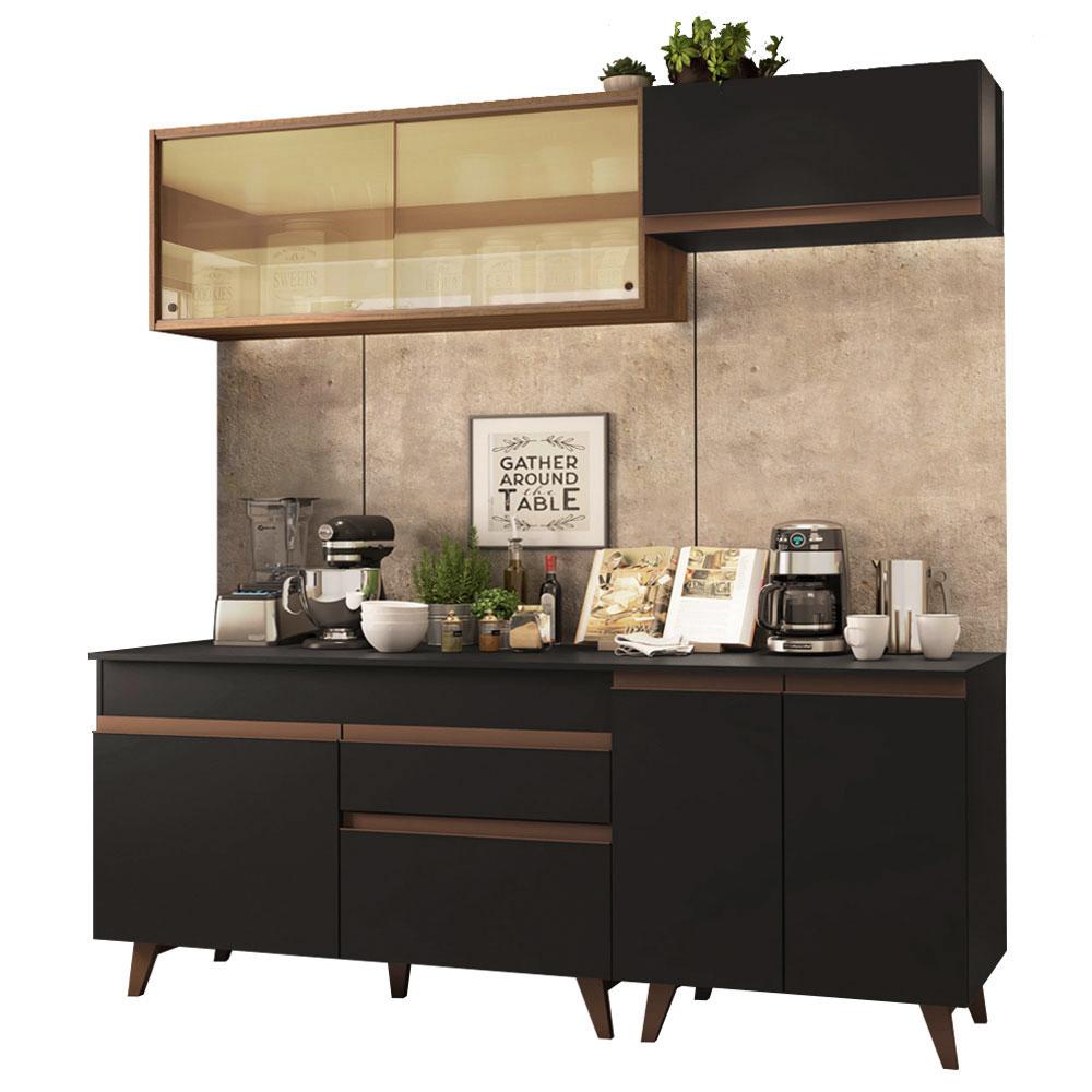 Cozinha Completa Madesa Reims 190001 com Armário e Balcão - Preto/Rustic
