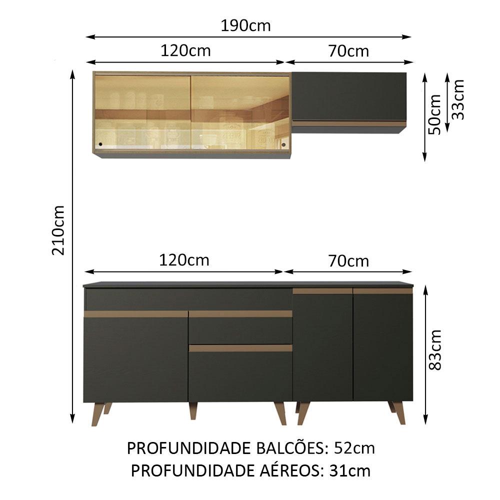 Cozinha Completa Madesa Reims 190001 com Armário e Balcão - Preto/Rustic