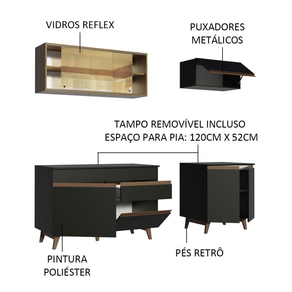 Cozinha Completa Madesa Reims 190001 com Armário e Balcão - Preto/Rustic