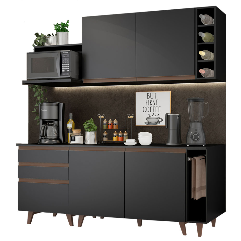 Cozinha Completa Madesa Reims 200001 com Armário e Balcão - Preto