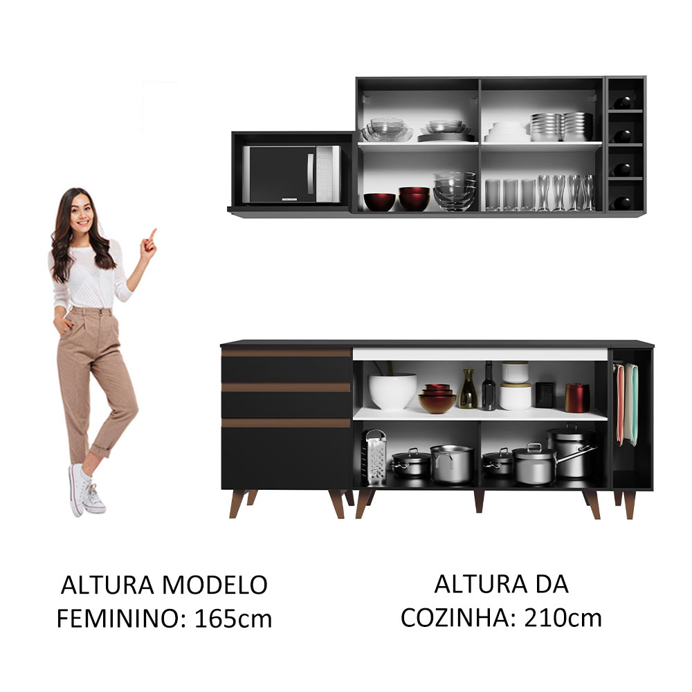 Cozinha Completa Madesa Reims 200001 com Armário e Balcão - Preto