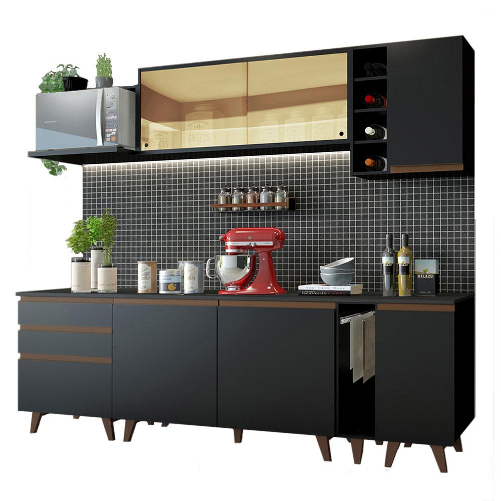 Cozinha Completa Madesa Reims 235001 com Armário e Balcão - Preto