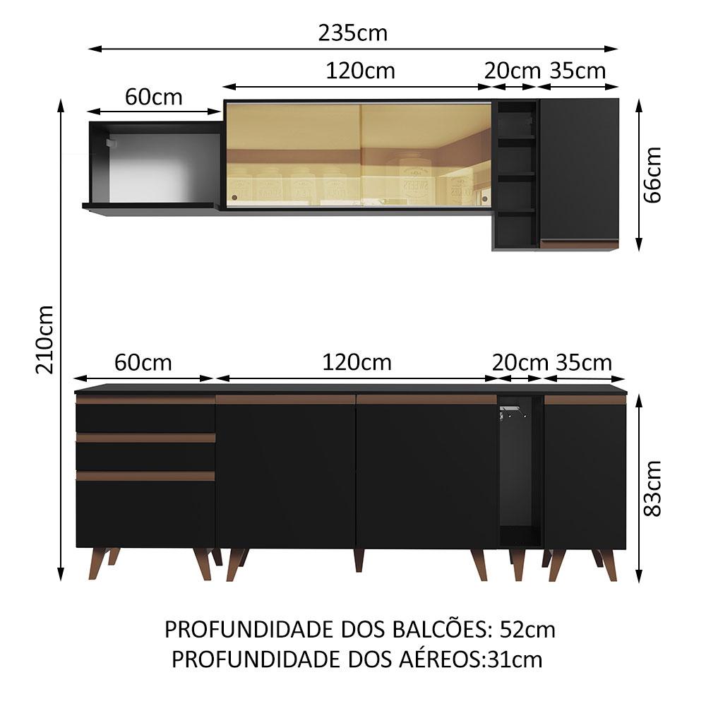 Cozinha Completa Madesa Reims 235001 com Armário e Balcão - Preto