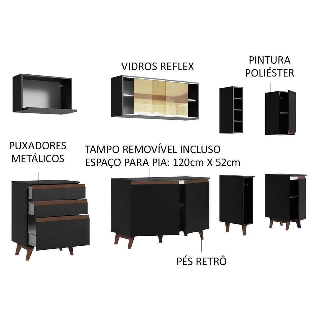 Cozinha Completa Madesa Reims 235001 com Armário e Balcão - Preto