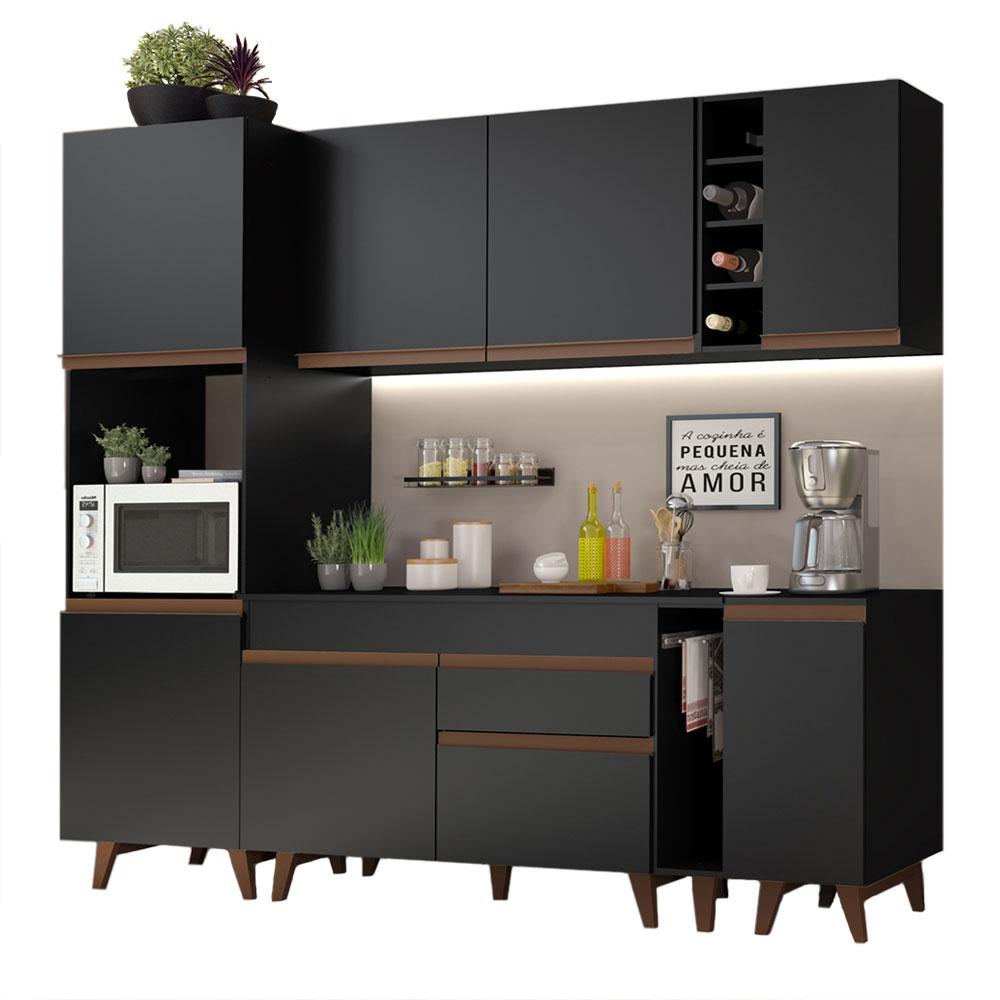 Cozinha Completa Madesa Reims 235002 com Armário e Balcão - Preto
