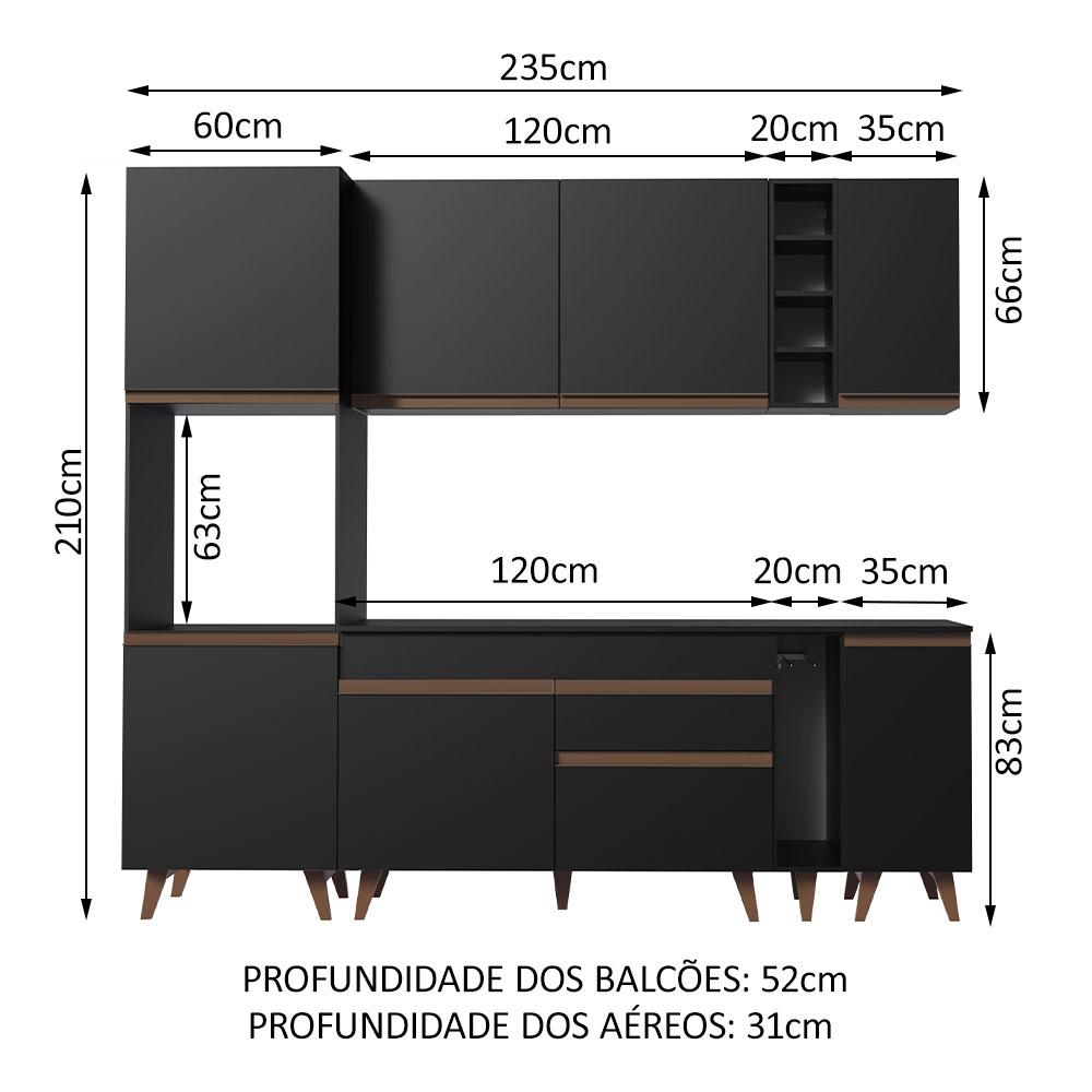 Cozinha Completa Madesa Reims 235002 com Armário e Balcão - Preto