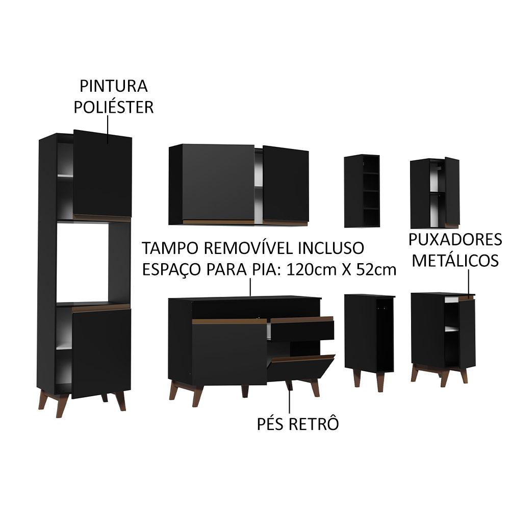 Cozinha Completa Madesa Reims 235002 com Armário e Balcão - Preto
