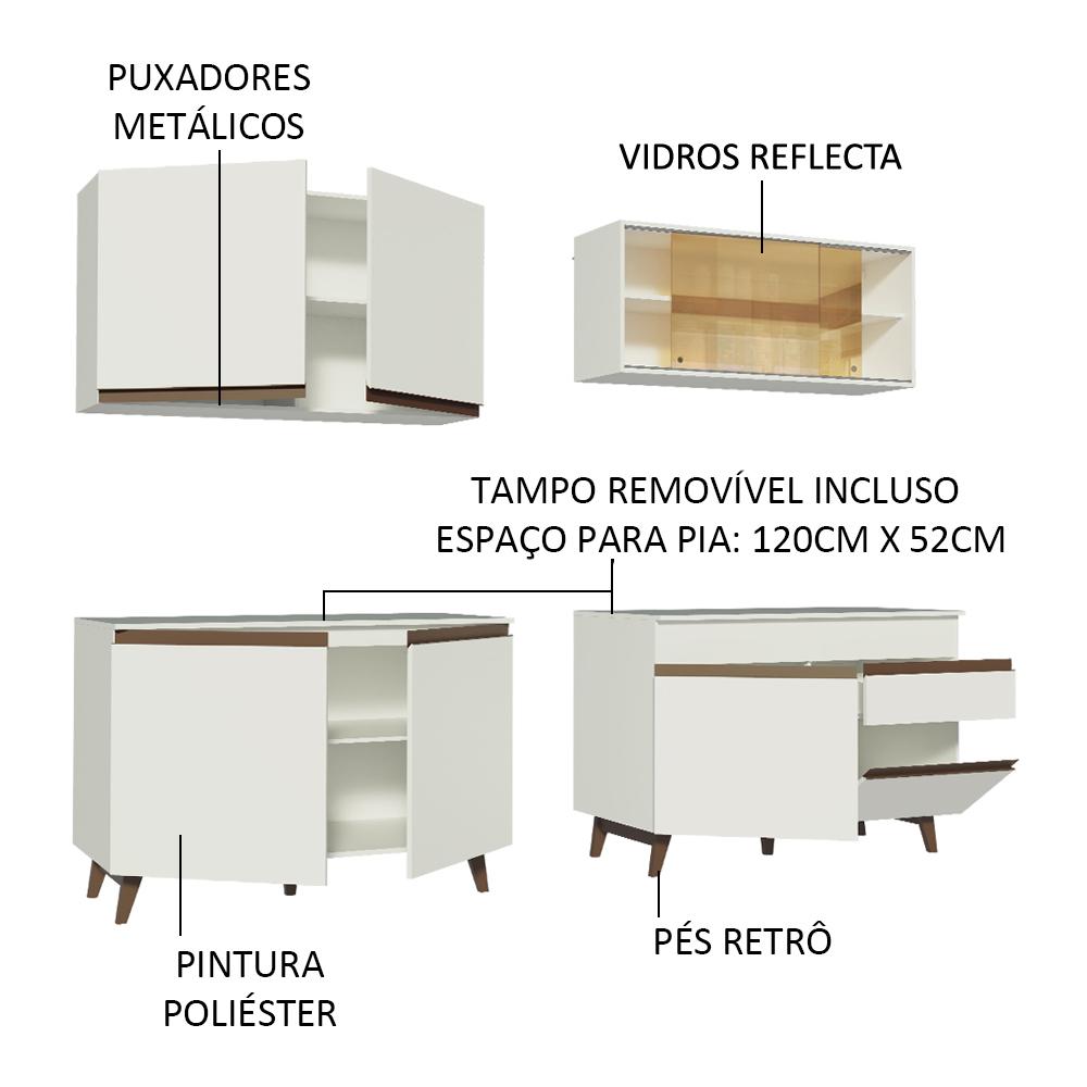 Cozinha Completa Madesa Reims 240001 com Armário e Balcão - Branco