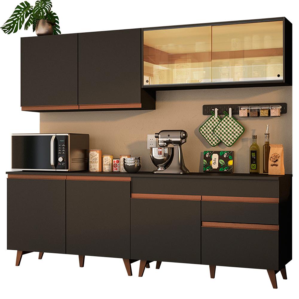 Cozinha Completa Madesa Reims 240001 com Armário e Balcão - Preto
