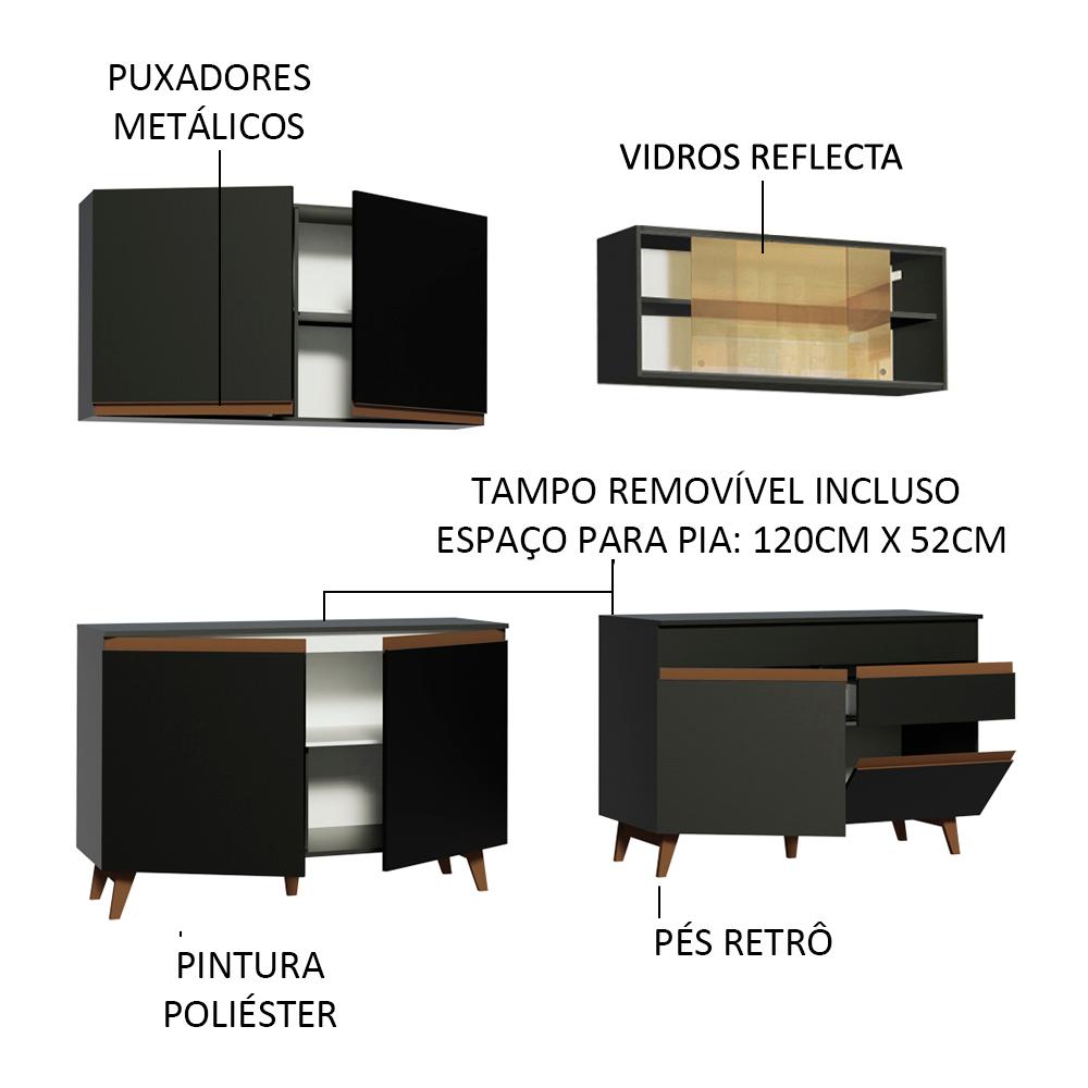 Cozinha Completa Madesa Reims 240001 com Armário e Balcão - Preto