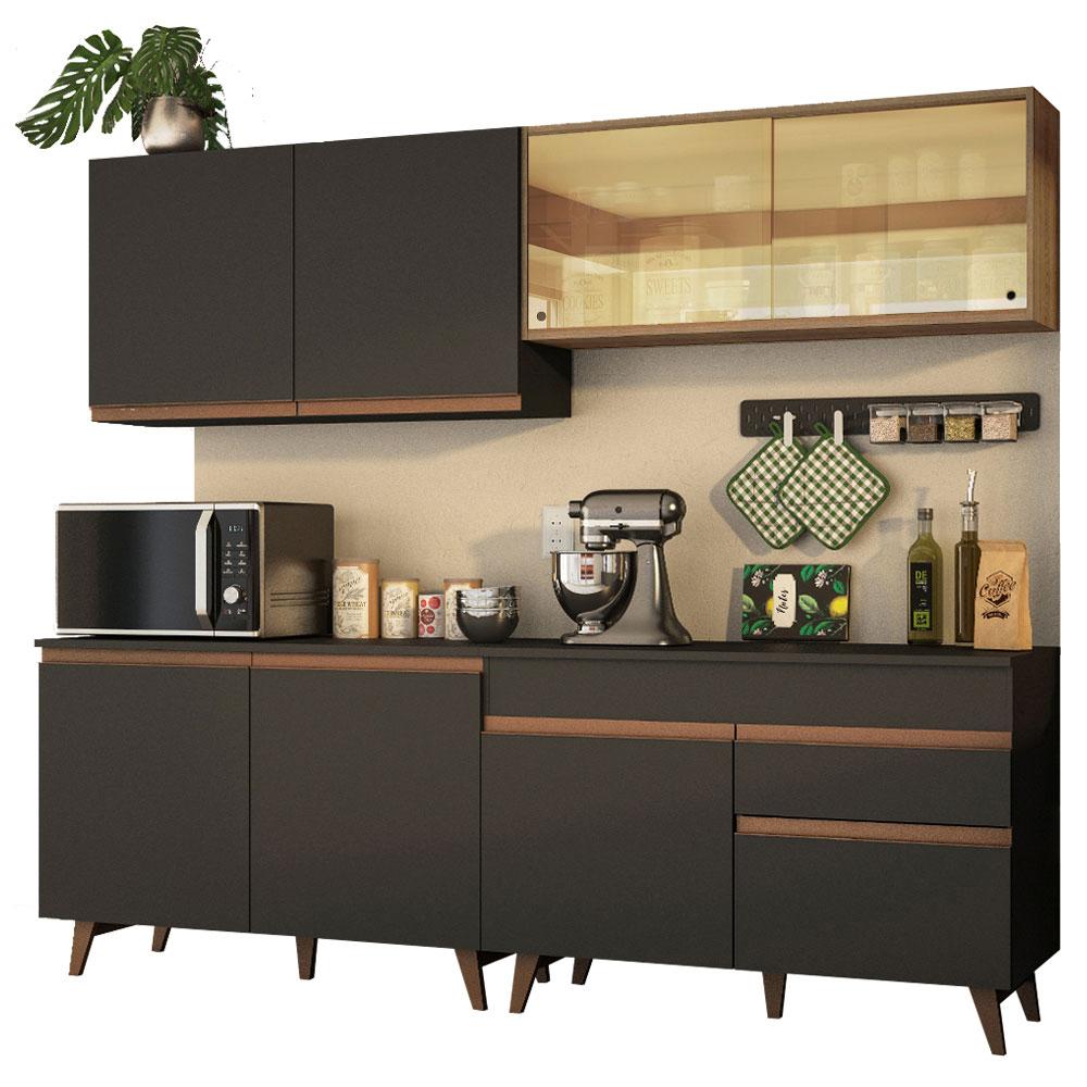 Cozinha Completa Madesa Reims 240001 com Armário e Balcão - Preto/Rustic