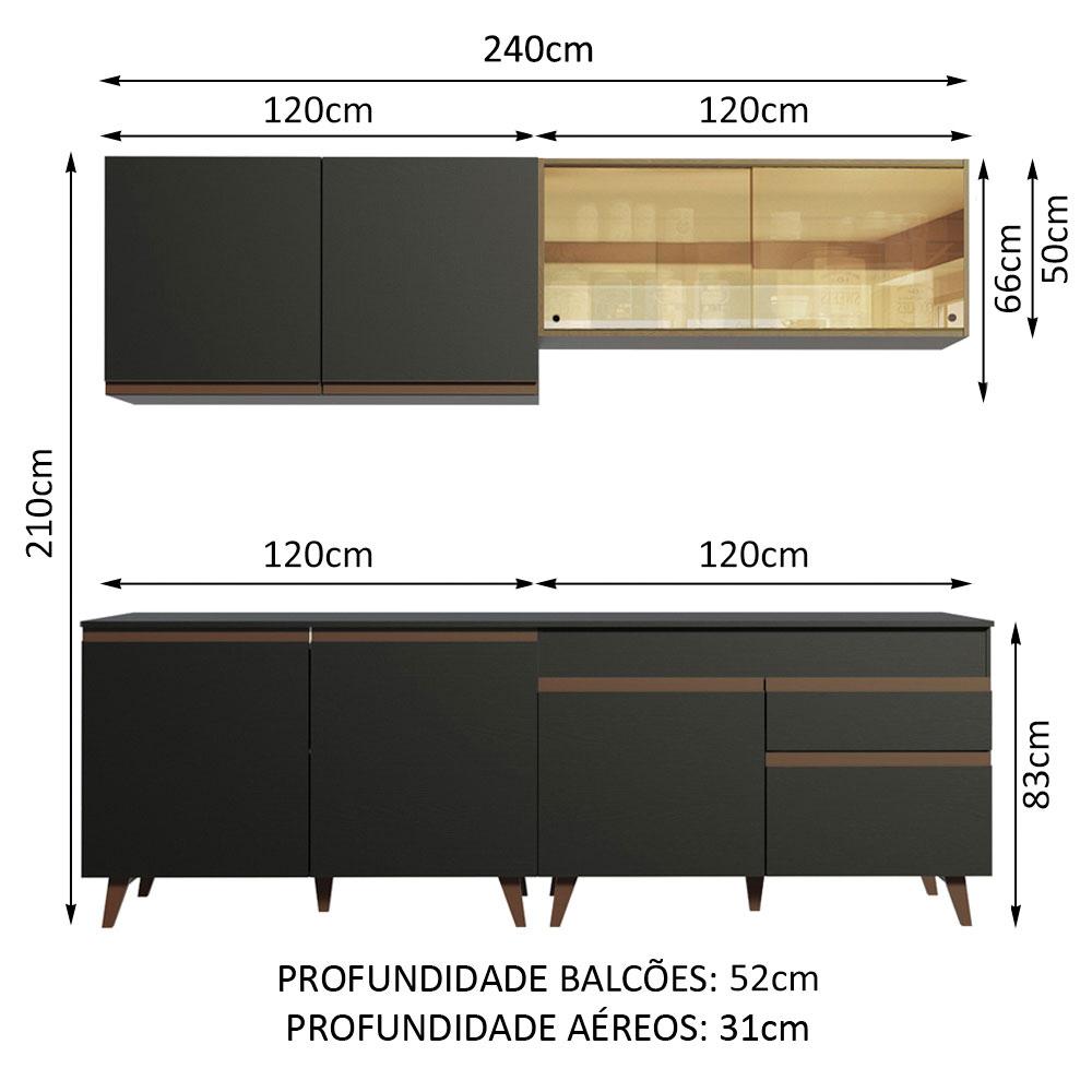 Cozinha Completa Madesa Reims 240001 com Armário e Balcão - Preto/Rustic