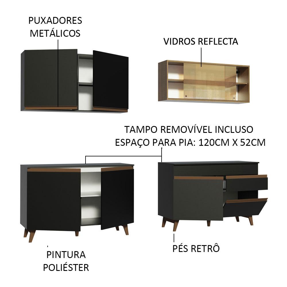 Cozinha Completa Madesa Reims 240001 com Armário e Balcão - Preto/Rustic