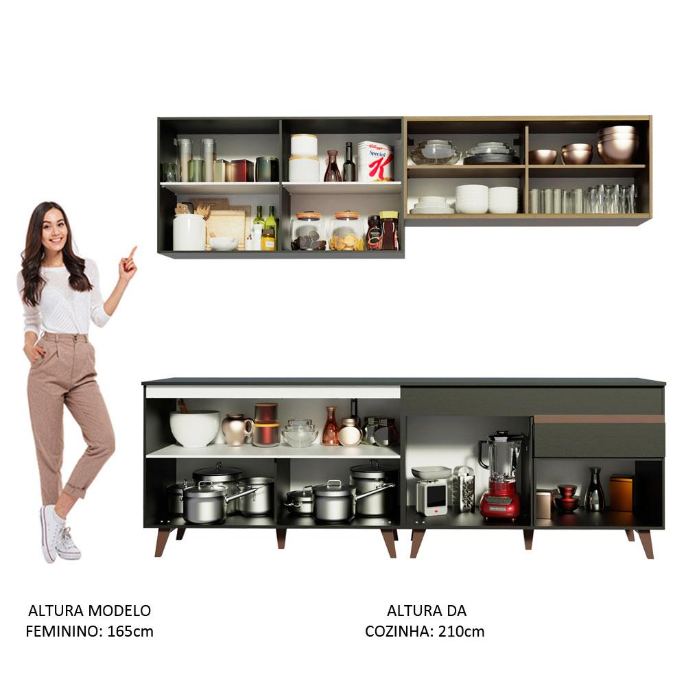 Cozinha Completa Madesa Reims 240001 com Armário e Balcão - Preto/Rustic