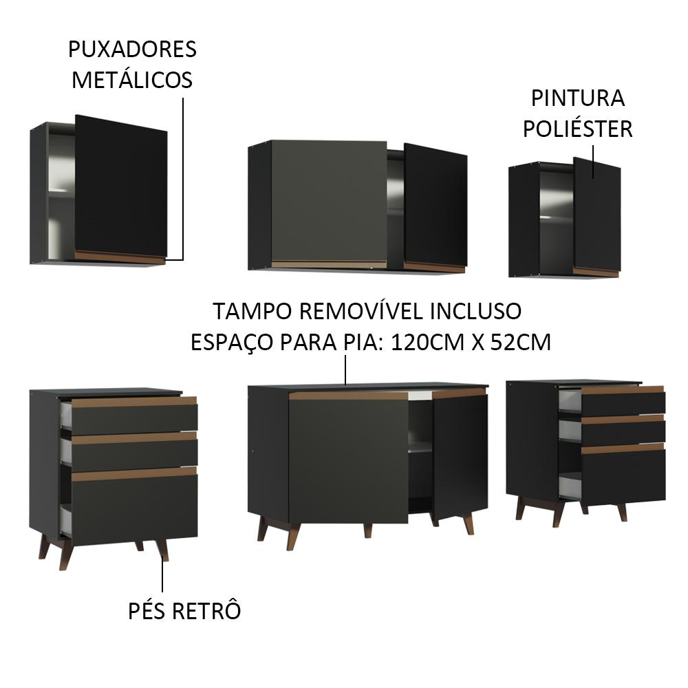 Cozinha Completa Madesa Reims 240002 com Armário e Balcão - Preto