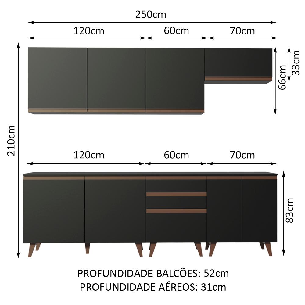 Cozinha Completa Madesa Reims 250001 com Armário e Balcão - Preto