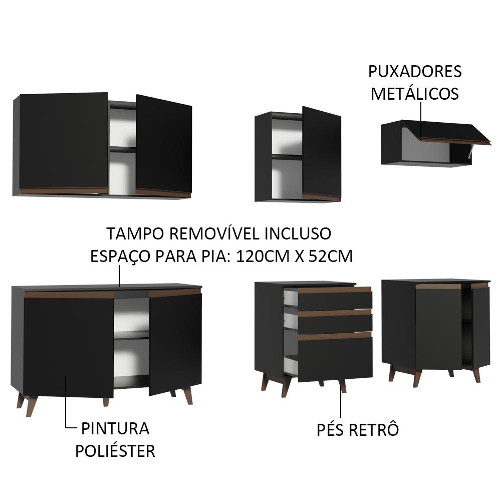 Cozinha Completa Madesa Reims 250001 com Armário e Balcão - Preto