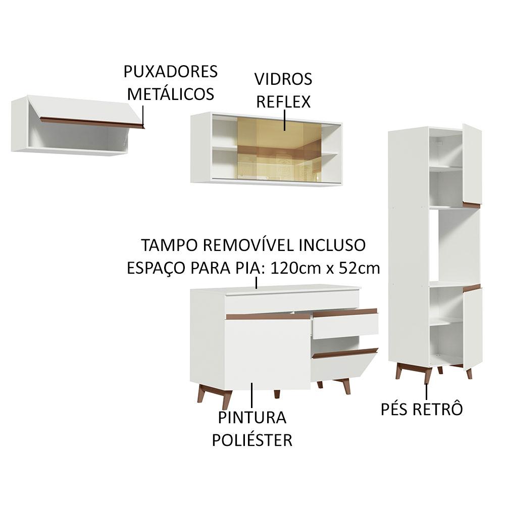 Cozinha Completa Madesa Reims 250003 com Armário e Balcão - Branco