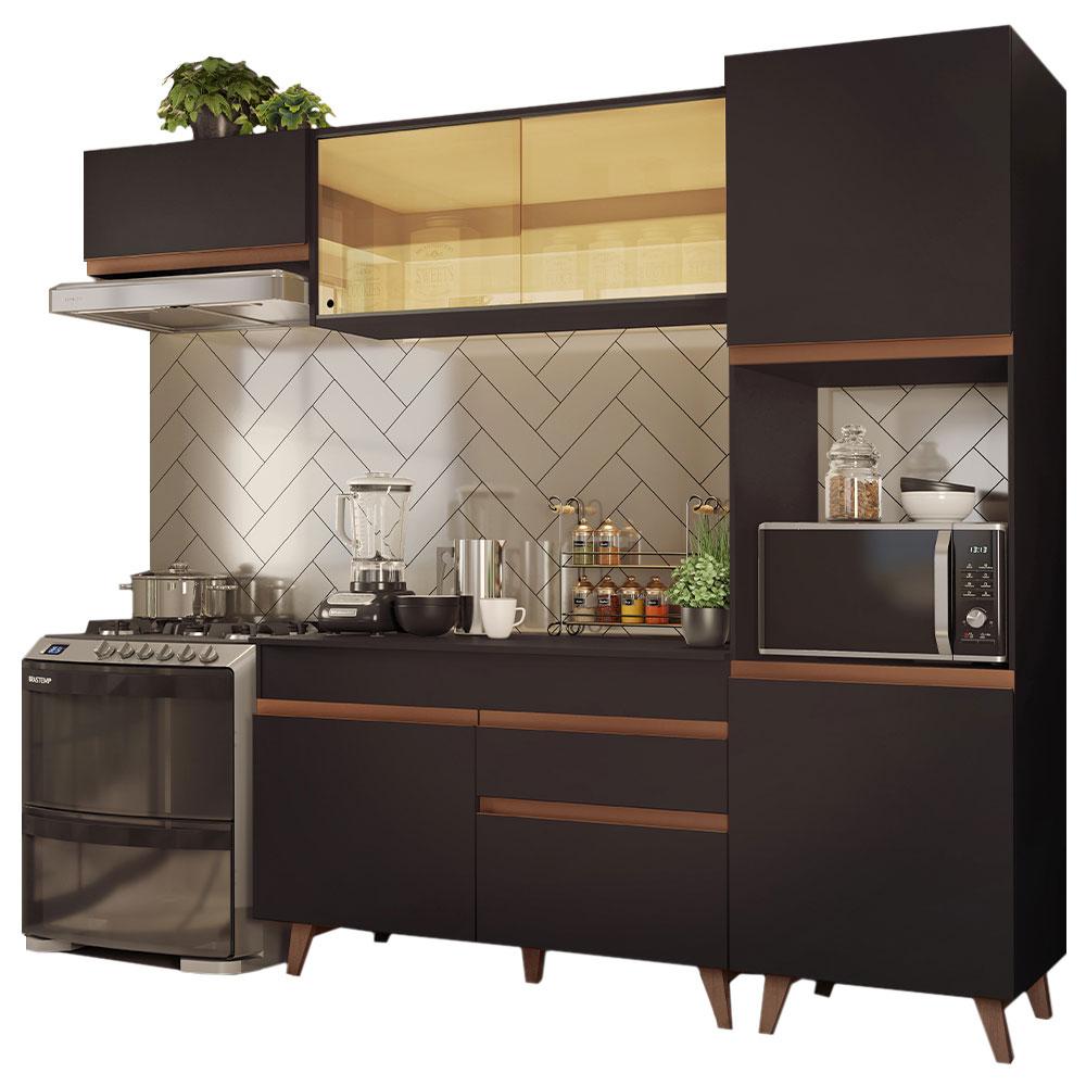 Cozinha Completa Madesa Reims 250003 com Armário e Balcão - Preto