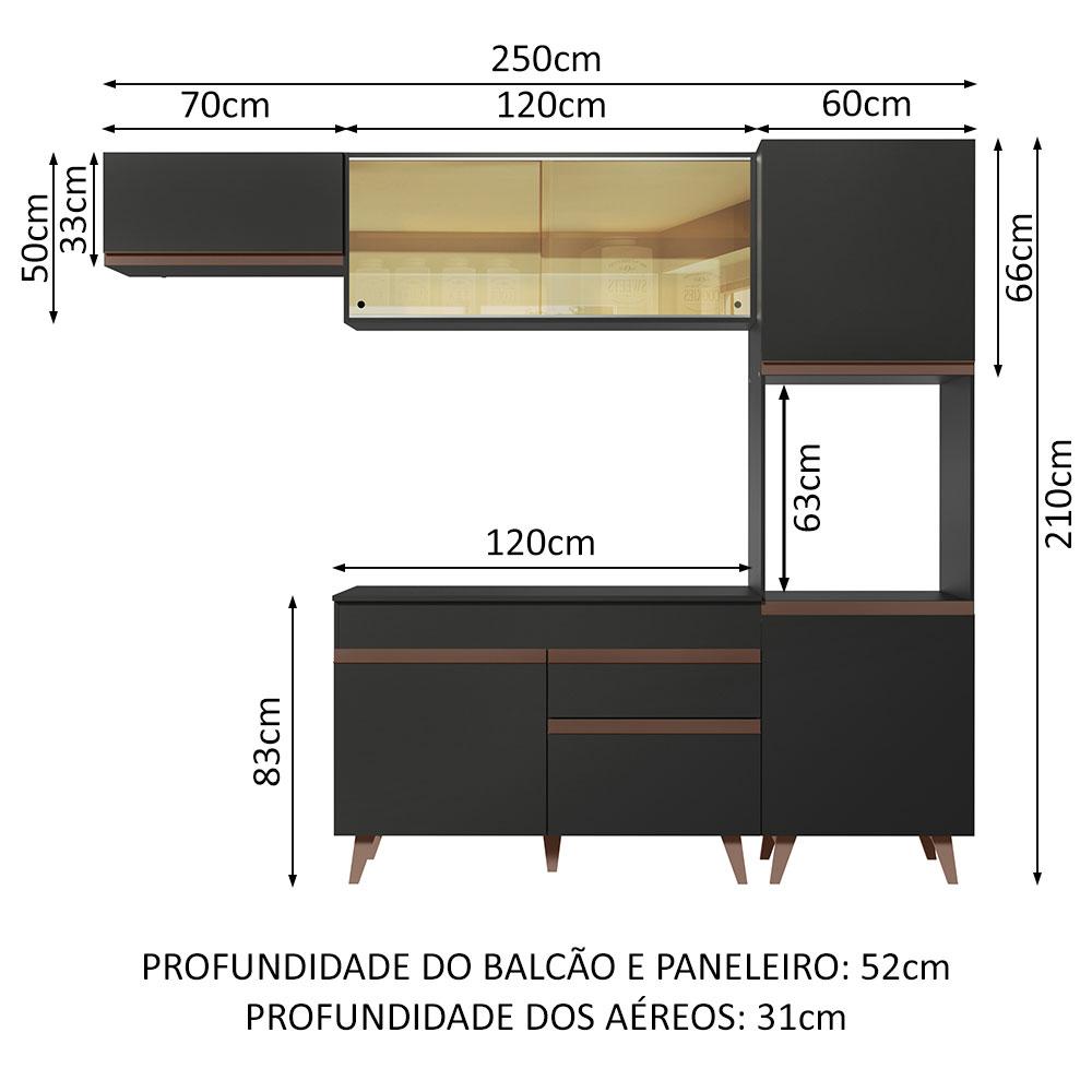 Cozinha Completa Madesa Reims 250003 com Armário e Balcão - Preto