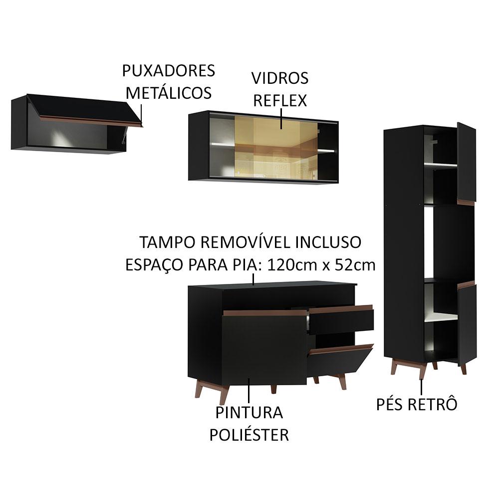 Cozinha Completa Madesa Reims 250003 com Armário e Balcão - Preto