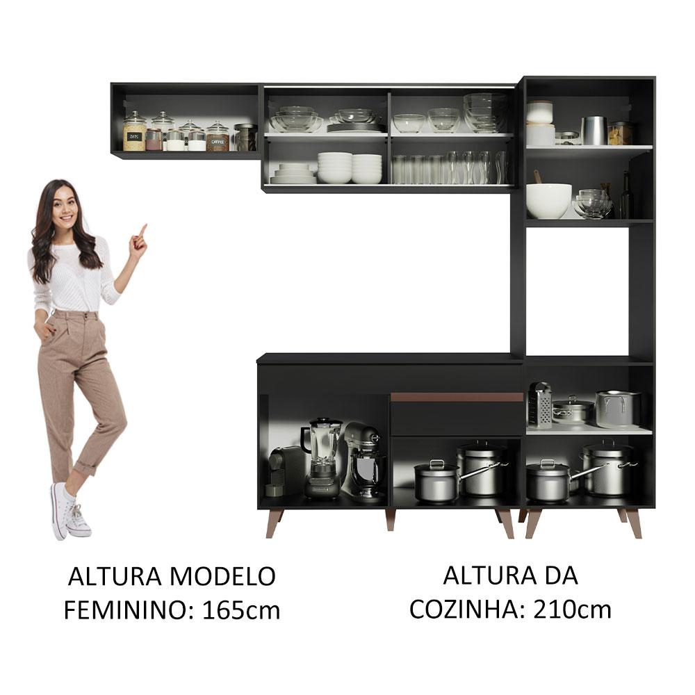 Cozinha Completa Madesa Reims 250003 com Armário e Balcão - Preto