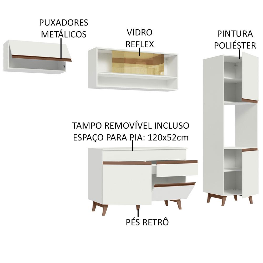 Cozinha Completa Madesa Reims 250004 com Armário e Balcão - Branco