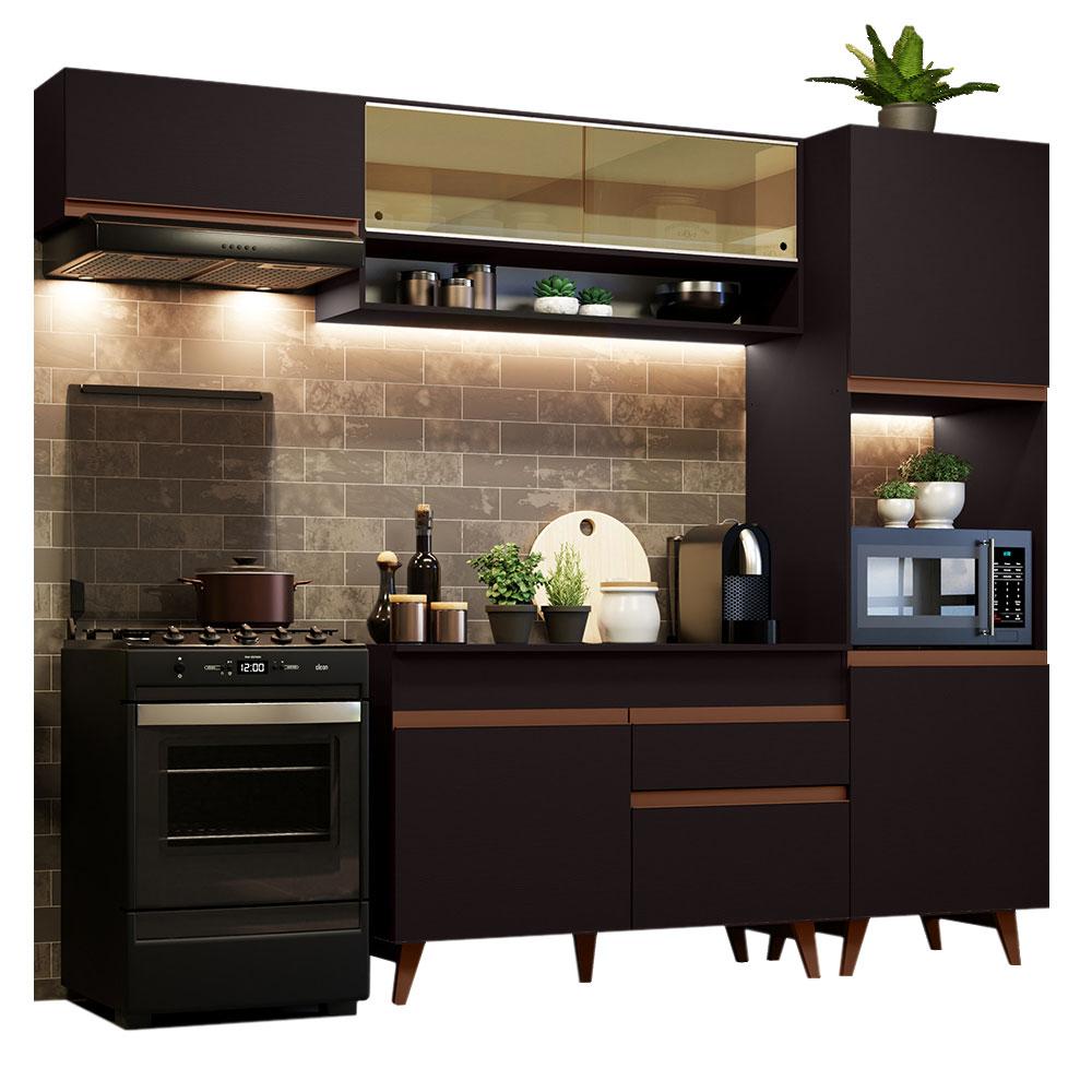 Cozinha Completa Madesa Reims 250004 com Armário e Balcão - Preto