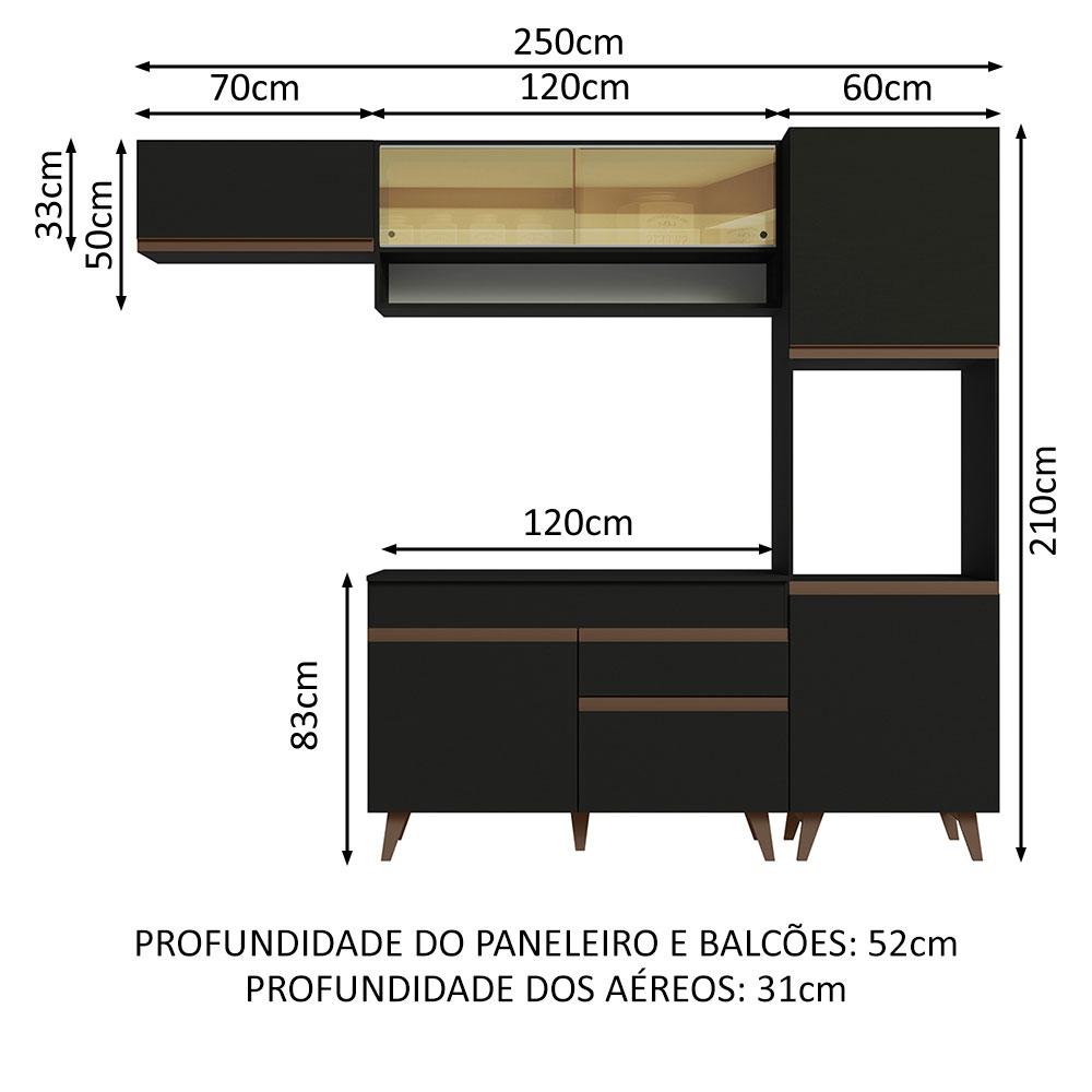 Cozinha Completa Madesa Reims 250004 com Armário e Balcão - Preto