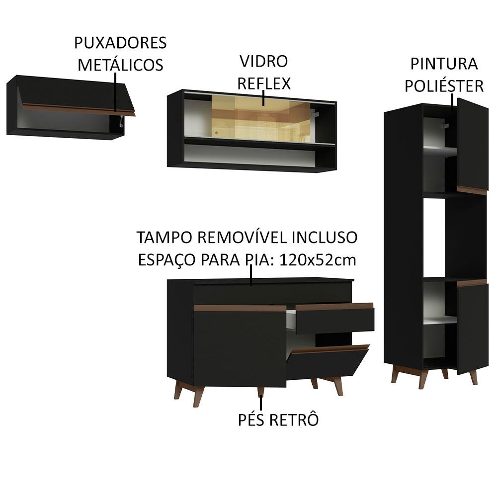 Cozinha Completa Madesa Reims 250004 com Armário e Balcão - Preto