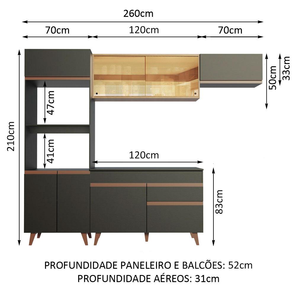 Cozinha Completa Madesa Reims 260001 com Armário e Balcão - Preto/Rustic