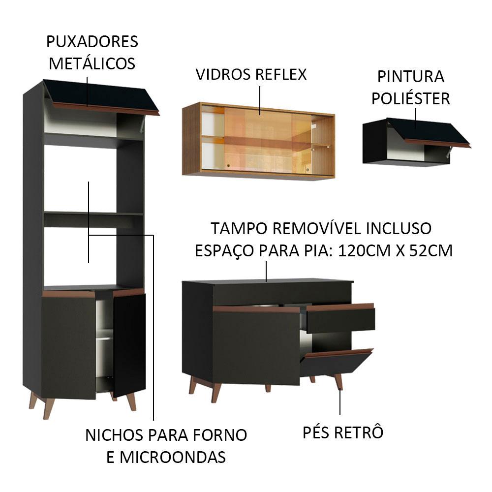 Cozinha Completa Madesa Reims 260001 com Armário e Balcão - Preto/Rustic