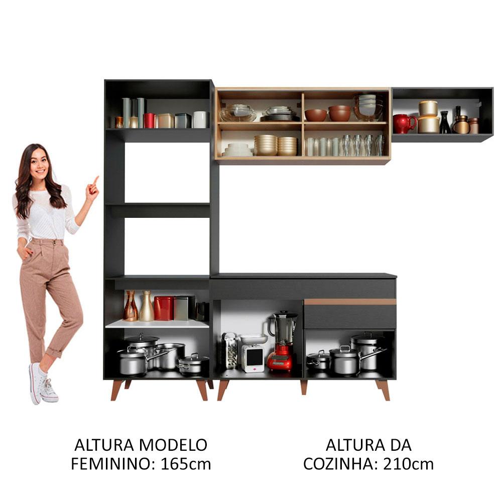 Cozinha Completa Madesa Reims 260001 com Armário e Balcão - Preto/Rustic